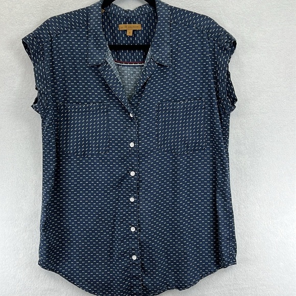 JACHS Girlfriend Blouse Shirt Top Size S Blue Button Front Tencel Lyocell - Picture 1 of 11